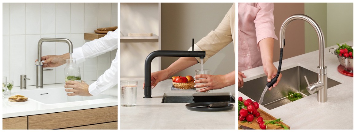 Quooker boiling taps providing instant hot water in a modern kitchen